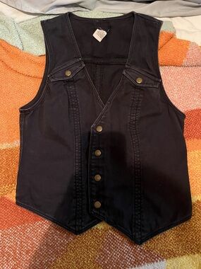 Lux Black Button-Front Denim Vest